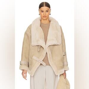 Shoreditch Ski Club Darling Shearling Coat In Natural White